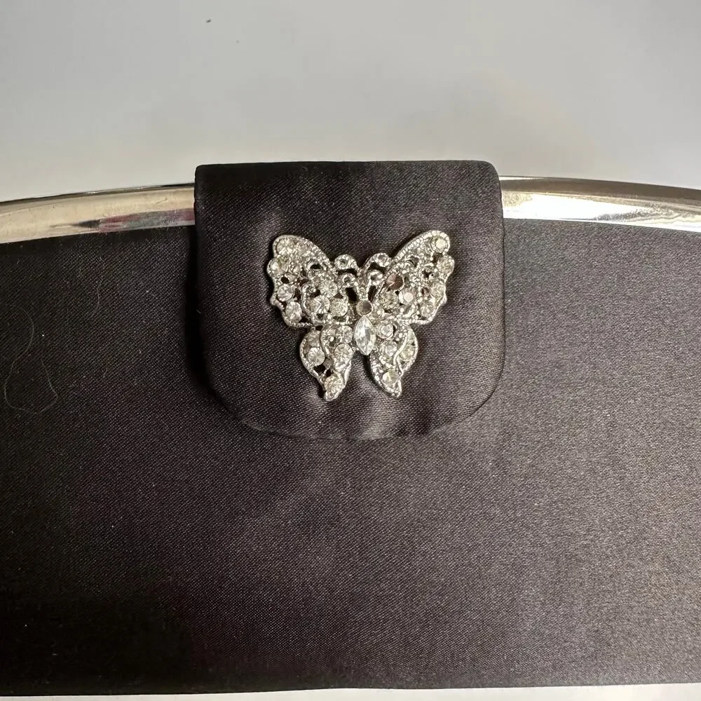 TOVA Beverly Hills vintage satin‎ evening butterfly Silverstone clutch